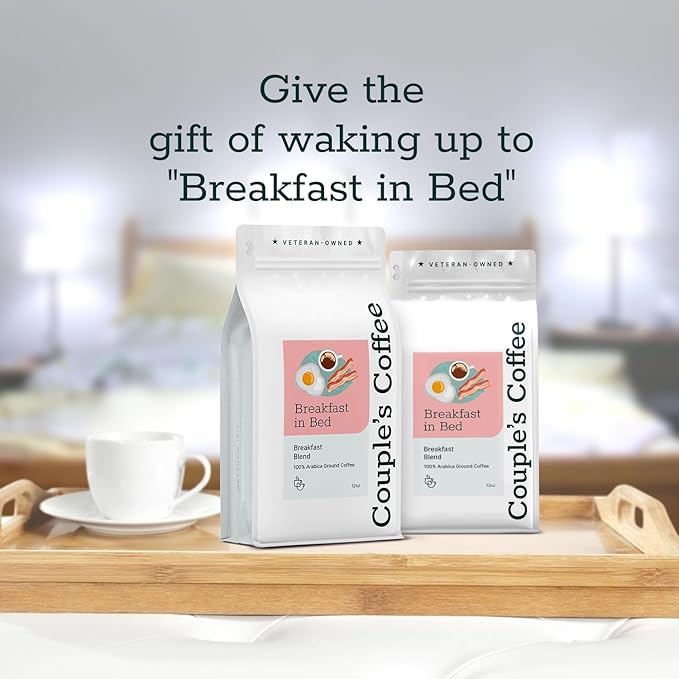 Couple?™s Coffee Ground Coffee | Gives Back to Military Families | Breakfast in Bed | Breakfast Blend Coffee | Made with 100% Arabica Beans | 12oz bag brews about 34 cups