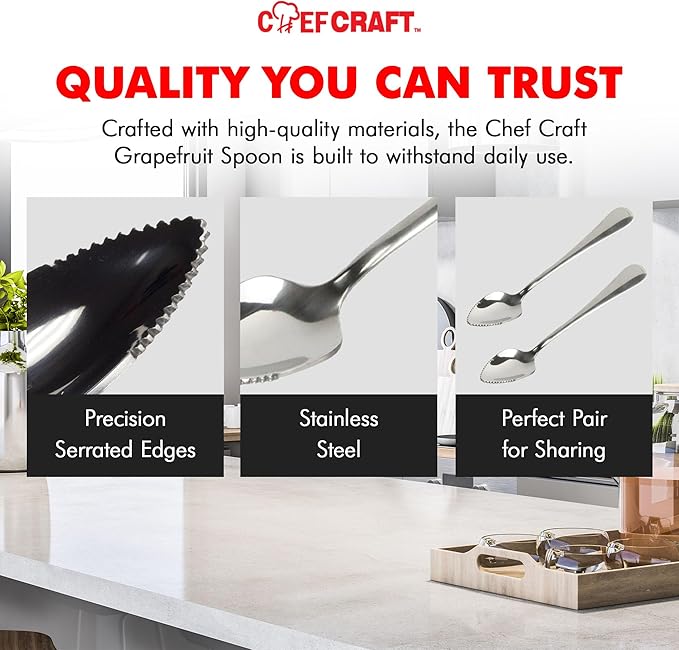 Chef Craft Select Serrated Grapefruit Spoon, 9 inch 2 piece set, Stainless Steel