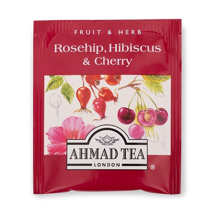 Ahmad Tea Herbal Tea, Rosehip, Hibiscus, & Cherry, 20 ct (Pack of 1) - Decaffeinated & Sugar-Free