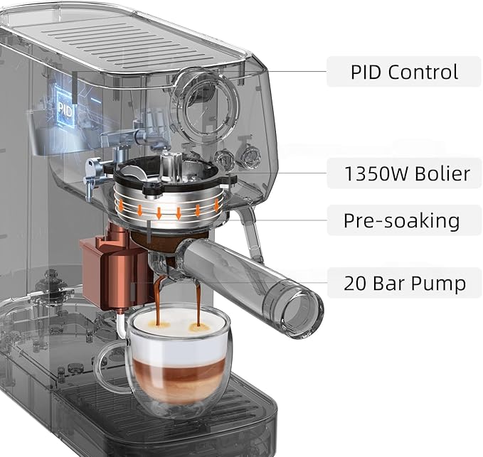Espresso Machine 20 Bar, Espresso Coffee Maker with Professional Milk Frother Steam Wand for Cappuccino & Latte, 49oz Removable Water Tank for Home, Black