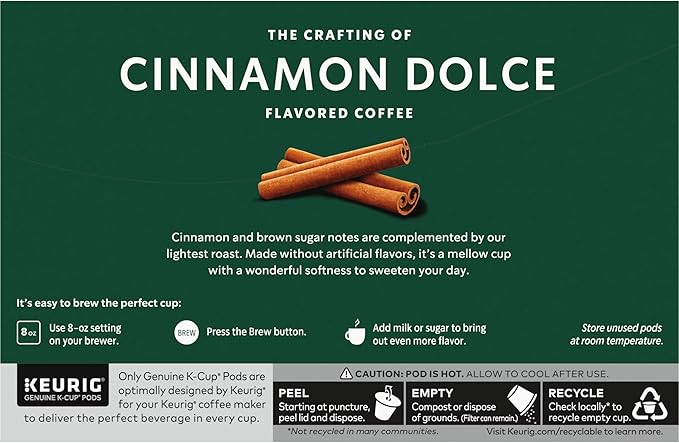 Starbucks K-Cup Coffee Pods, Cinnamon Dolce Flavored Coffee for Keurig Brewers, Naturally Flavored, 100% Arabica, 6 boxes (60 pods total)