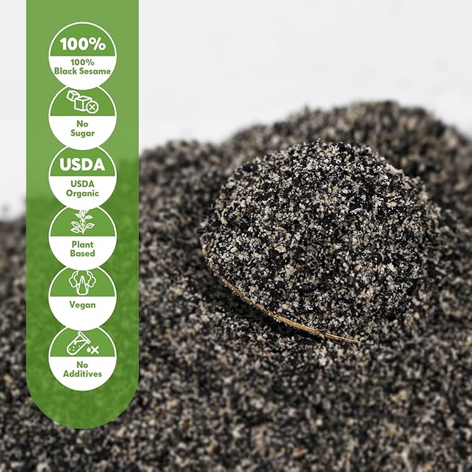 ONETANG Organic Black Sesame Powder,Plant Based,Gluten-Free,Vegan,Protein Source No Sugar,Low Temp Roasted,Halal,Non-GMO,Black Sesame Paste 12.36 Oz (350g)