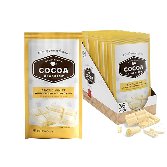 Cocoa Classics Arctic White Cocoa Mix, Hot Chocolate, Made with Nonfat Milk, Just Add Hot Water, Make Hot or Iced Cocoa, Gluten Free, 1.25oz Packets (Pack of 36)