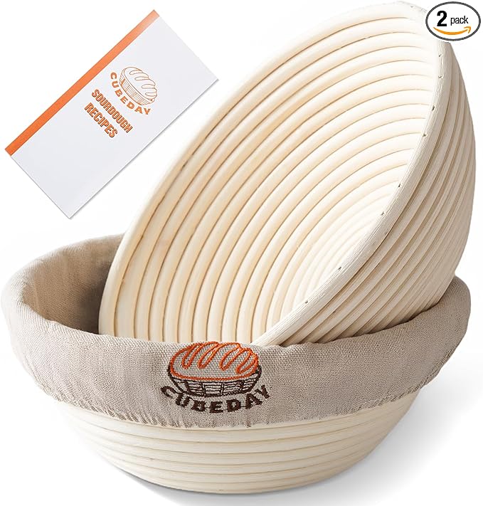 Banneton Bread Proofing Basket,Sourdough Banneton Basket, Nature Rattan Proofing Basket ??9 Inch Round x2 with Liner, Artisan-Grade Sourdough Baking Essentials for Perfect Rise & Rustic Crust