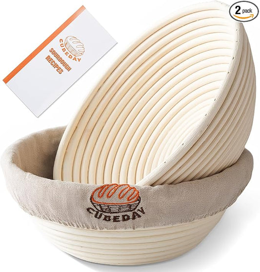 Banneton Bread Proofing Basket,Sourdough Banneton Basket, Nature Rattan Proofing Basket ??9 Inch Round x2 with Liner, Artisan-Grade Sourdough Baking Essentials for Perfect Rise & Rustic Crust