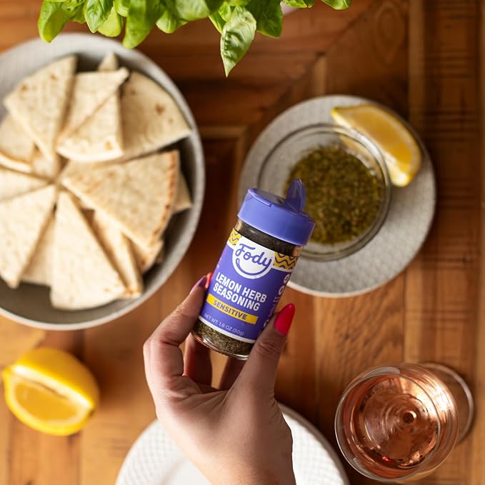 Fody Foods Lemon Herb Seasoning, 1.8 Oz, Garlic and Onion Free, Low FODMAP Certified, Gut & IBS Friendly, Vegan, Non-GMO, Gluten Free, Keto Friendly