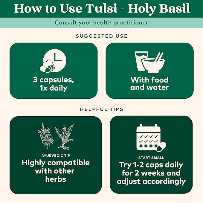 ORGANIC INDIA Tulsi Holy Basil Capsules - Holy Basil Extract - Holy Basil Leaf Supplement, Herbal Supplement, Immune Support, Stress Relief, Vegan, Gluten-Free, Kosher, Organic, Non-GMO - 90 Capsules