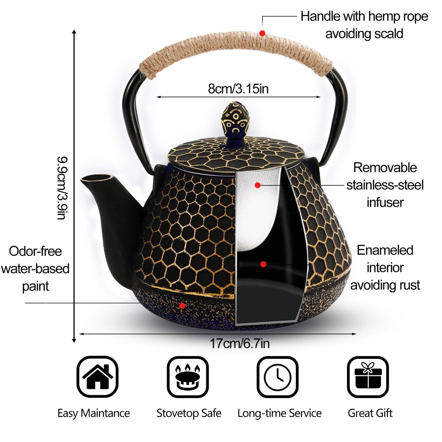 Dachenus 1000ml Japanese Cast Iron Teapot