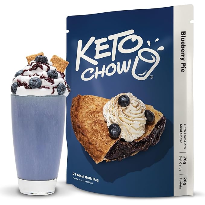 Keto Chow Blueberry Pie - Keto Meal Replacement Shake Powder - Nutritionally Complete - Low Carb - Delicious Easy Meal Substitute - Protein Rich You Choose The Fat - 21 Meal Serving