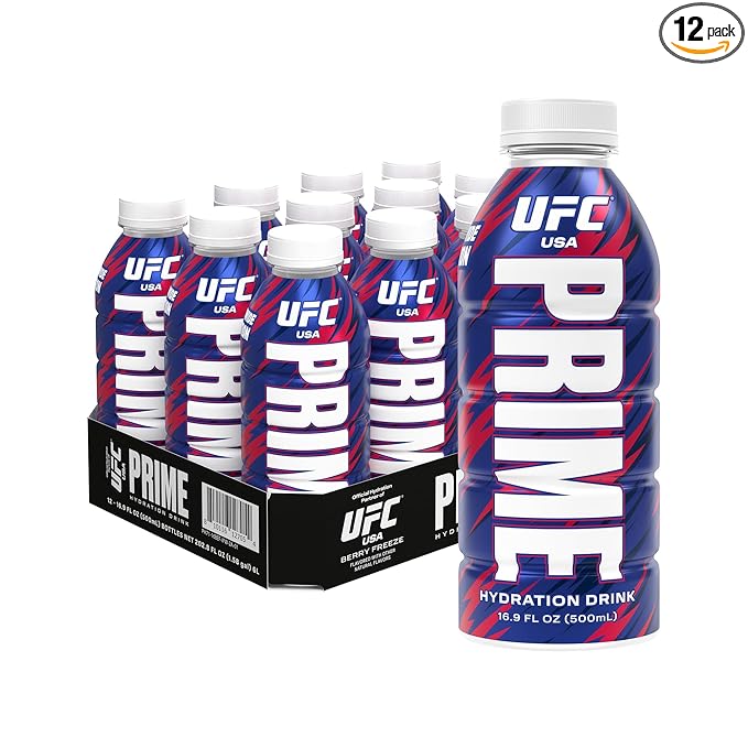 PRIME Hydration UFC, Sports Drinks, Electrolyte Enhanced for Replenishing Fluids, 250mg BCAAs, B Vitamins, Antioxidants, Low Sugar, 16.9 Fl Oz, 12 Pack