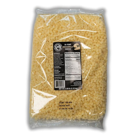 Bearded Butchers High-Temp Mozzarella Cheese 2.5 lbs ??Shelf-Stable 1/4" Cubes for Up to 25 lbs of Meat, 400째F High-Temperature Cheese ??Ideal for Sausage Making, Brats, Snack Sticks, Burgers, and More