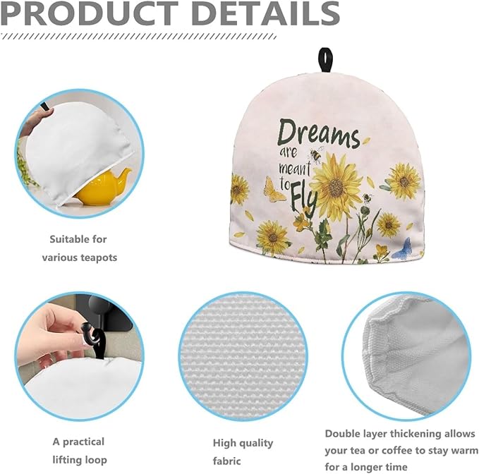 Generic Hudotybom Sunflower Print Tea Cozy for Teapot Insulated Large Teapot Cover to Keep Warm Tea Kettle Cover Machine Washable Coffee Pot Cloth Covers Kitchen Home Decorations for Housewife Mom