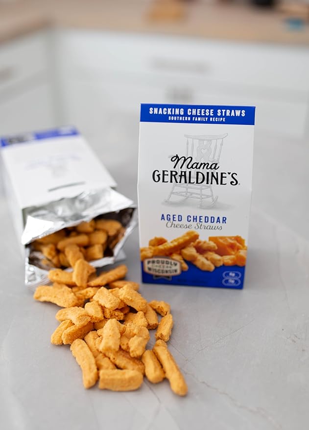 Mama Geraldine's - Aged Cheddar Cheese Straws - 4.5 Ounce, 12 Pack - Crisps, Chips, Gourmet Baked Snacks, Bite Sized Cheese Straw Snacks for Appetizer
