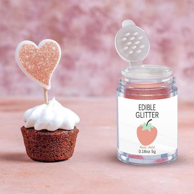 Rose Gold Edible Glitter for Cakes Drinks - Colaele 5 grams Food Grade Luster Dust Glimmer Powder Metallic Fancy Food Decorating Sprinkle Brew Glitter Dust Decorations Beverage Candy Dessert, Vegan