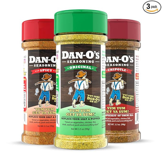 Dan-O's Seasoning Small 3 Bottle Combo | Original, Chipotle, & Spicy | 3 Pack (3.5 oz)