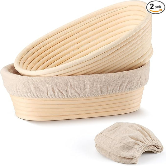 TeamFar Bread Proofing Basket Set of 2, Sourdough Bread Baking Supplies, 10 Inch Oval Proofing Baskets for Sourdough Bread Baking, Proofing Bowls with Liner for Dough Fermentation