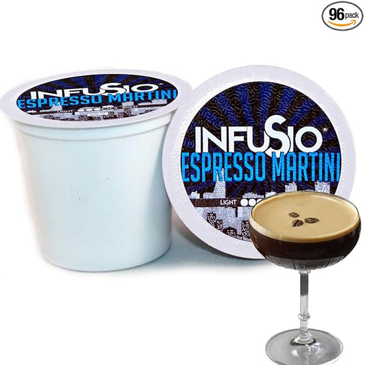 InfuSio Coffee Pods 96 Count Espresso Martini Flavored Medium Roast Single serve Coffee pods for Keurig K Cups Brewers - InfuSio Premium Roasted Keurig 2.0 Compatible