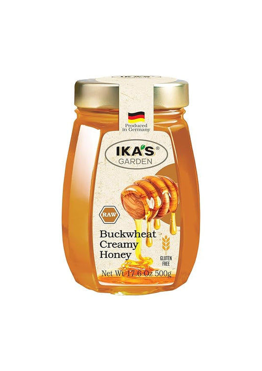 Ika's Garden Raw Buckwheat Creamy Honey - 100% Pure, Unfiltered, Gluten-Free – Product of Germany, 17.6 oz (500g) Jar