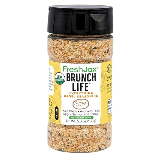 FreshJax Organic Everything Bagel Seasoning ??Low Sodium Brunch Life 5.3 oz Large Bottle | All-Purpose Seasoning Blend for Avocado Toast, Salads, Veggies & Snacks | Non-GMO, Gluten-Free, Keto, Paleo
