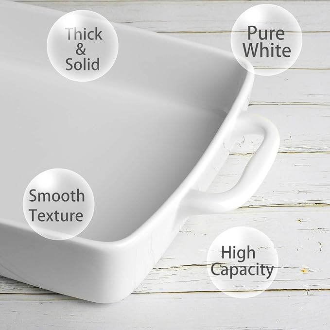 Baking Pan Rectangular, Oven Dish Baking Tray, Heavy Duty Ceramic Pans for Cake, Lasagna, Banquet and Daily Use, 3.6 Quart High Capacity