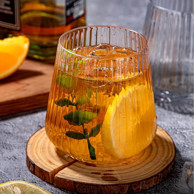 30 Pack Plastic Ribbed Wine Glasses, 14 OZ Origami Stemless Disposable Wine Champagne Whiskey Glasses Unbreakable Clear Plastic Cocktail Glasses, Reusable Wine Cups for Home Party Wedding Bar