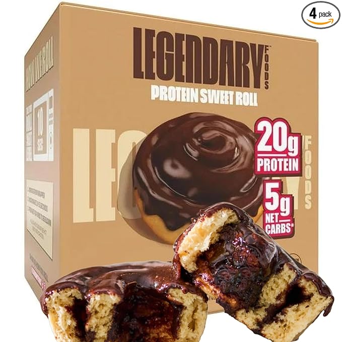 Legendary Foods 20g Protein Chocolate Sweet Roll - Premium High Protien Bars, Low Carb Meal Replacement Snack, Low Glycemic Index, Gluten Free Snacks - Zero Sugar, Keto and Diabetic Friendly 4-Pack
