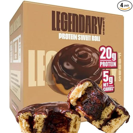 Legendary Foods 20g Protein Chocolate Sweet Roll - Premium High Protien Bars, Low Carb Meal Replacement Snack, Low Glycemic Index, Gluten Free Snacks - Zero Sugar, Keto and Diabetic Friendly 4-Pack