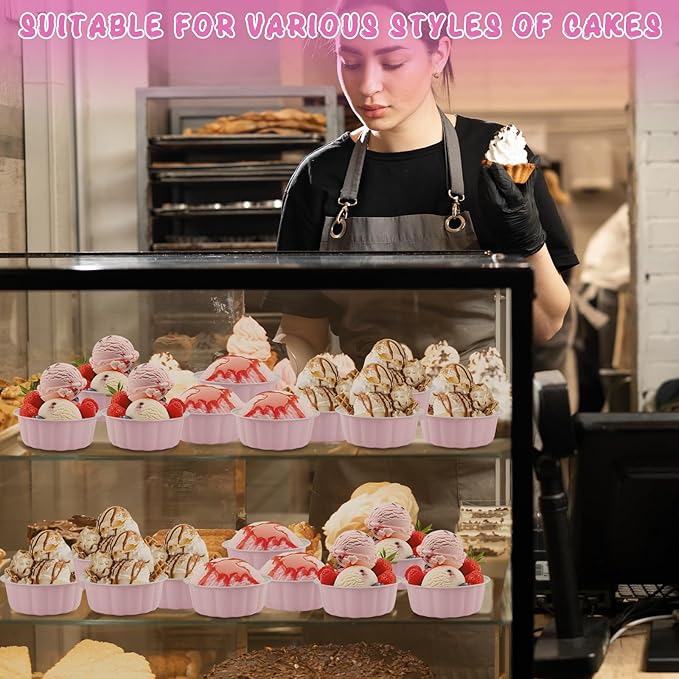 50 Pcs 8.5oz Round Mini Cake Pans with Lids and Spoons, Aluminum Foil Baking Cups, Disposable Ramekins Cupcake Muffin Tins Dessert Containers for Wedding Birthday Party Catering竊늁inkç«?,<div>
