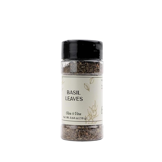 Olive & Vine Basil Leaves, Fresh Herbal Flavor, Seasoning for Pasta, Pesto, Salads, Rich Tradition, Authentic Taste, For Global Recipes (0.64 Ounce)