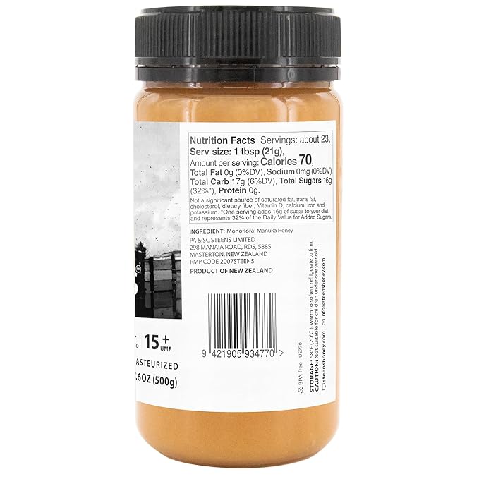 Steens Manuka Honey - MGO 515+ - Pure & Raw 100% Certified UMF 15+ Manuka Honey - Bottled and Sealed in New Zealand 17.6 oz
