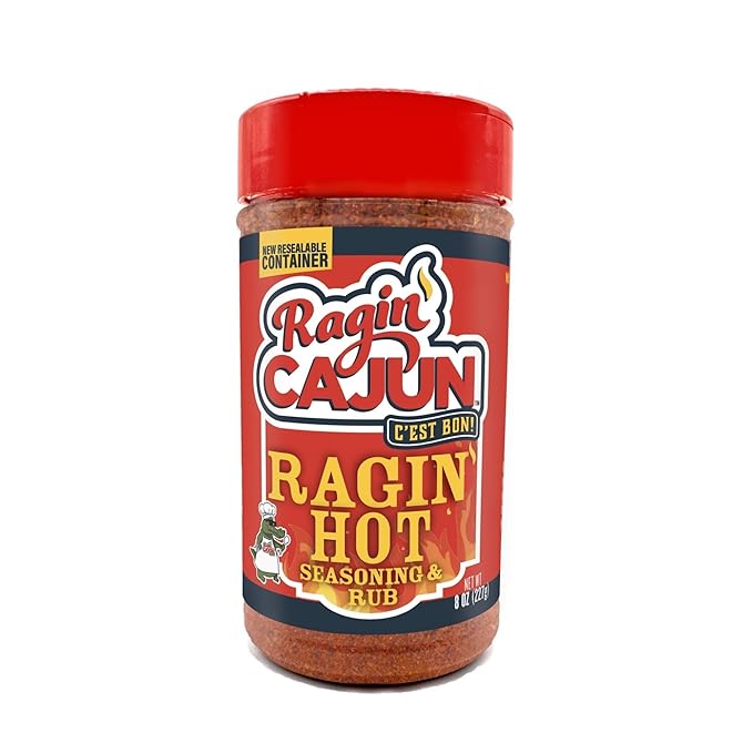 Ragin' Cajun Ragin' Hot Cajun Seasoning - 8 oz Shaker, Gluten-Free, No MSG, Authentic Louisiana Creole Spicy Rub for Meats & Seafood