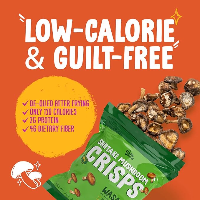 The Daily Good Shiitake Mushroom Crisps - 1-Pack Mushroom Chips, Yummy Dried Shiitake Mushrooms, Gluten-Free Mushroom Snack, Low-Temperature Vacuum Fried, Vegan Food, Original Flavor, 0.2 lbs