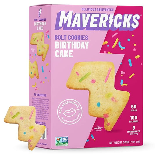 Mavericks Birthday Cake Bolt Cookies - Plant-Based Birthday Cake Confetti Cookies, Egg-Free, Nut-Free, Plant-Based Dessert for Kids - Back to School - 7 oz Box (1 Pack)