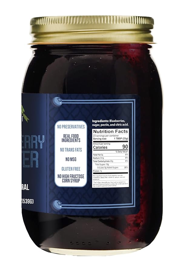 Green Jay Gourmet Blueberry Butter - All-Natural, Gluten-Free Fruit Spread - Blueberry Spread with Fresh Blueberries - Gourmet Fruit Butter - No Corn Syrup, Preservatives or Trans-Fats - 2 x 19 Ounces