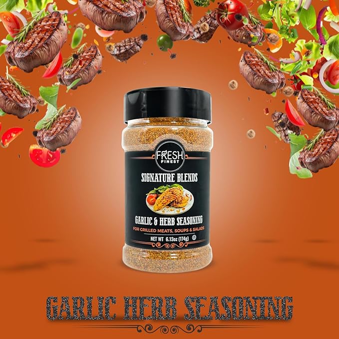 Fresh Finest Garlic and Herb Seasoning - 6.13oz (174g) - Flavorful, Authentic, Kosher, All-Natural, Non-GMO