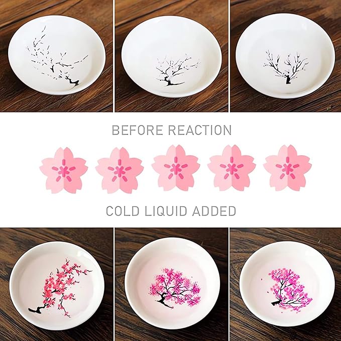 Magic Sakura Cherry Blossom Sake Cup - 2023 New Ceramic Sake Cold/Hot Temperature Color Changing Cup Glasses, Japanese Tea Wine Soju Sake Cup Glasses Set, Magical Blooming Sake Cups (Plum- Cold＆Hot)