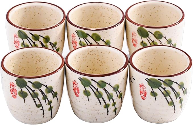 Porcelain Sake Cups, Set of 6 for Japanese Wine LY