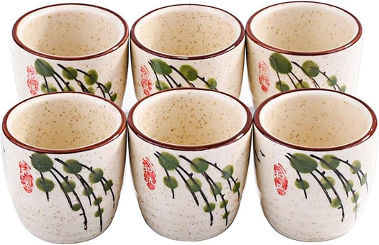Porcelain Sake Cups, Set of 6 for Japanese Wine LY