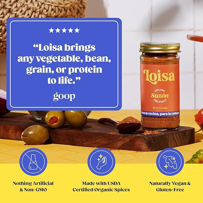Loisa Seasoning, USDA Organic, Non-GMO, No-MSG, No Preservatives, No Artificial Coloring, No Artificial Flavors, Two 1.8oz Jars (Sazón Two Pack)