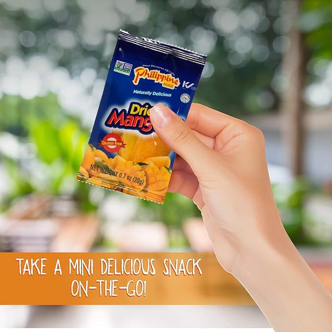 Philippine Brand Dried Mangoes Fruit Snacks (24 Pack)- All Naturally Gluten Free, Vegan, Hand-Selected Delicious Fresh Mangos from Philippines, Grab and Go Perfect for Office & School Food