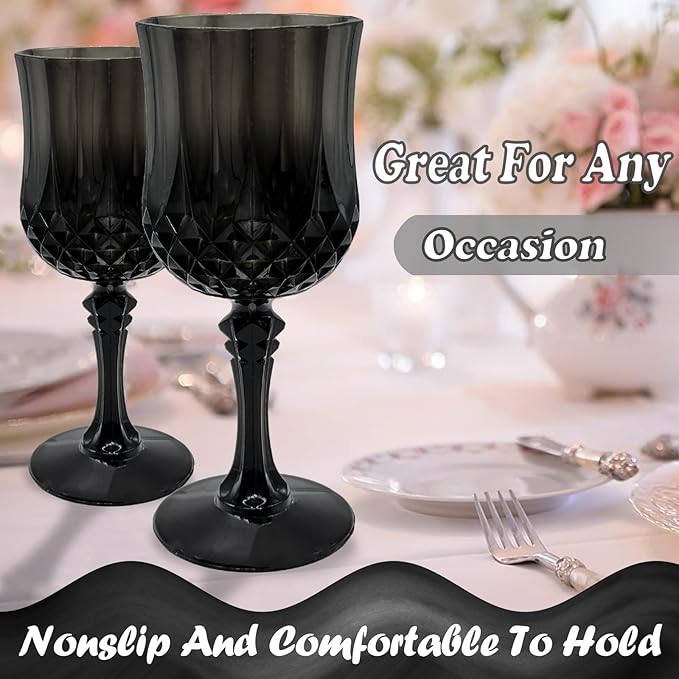 48 PCS Black Plastic Wine Glasses，Cordial Glasses，Goblets，Can be Used for Weddings, Everyday Fun Parties and More!