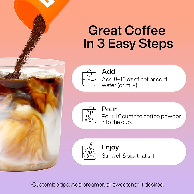 SATURNBIRD Coffee Instant Cold Brew, Light Roast, Bright & Fruity Blend of 100% Specialty Arabica, Enjoy Hot or Cold, Freeze Dried Iced Coffee, 24 Single Servings for Home, Travel, Office (NO.1)