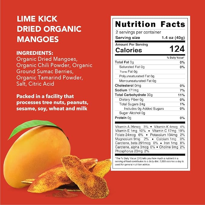 Earthside Farms - Dried Organic Mangoes, Lime Kick Dried Mangoes, Sweet and Spicy, Gluten Free, No Sugar Added, Non GMO, Organic, Vegan Snack, Naturally Sweet and Flavorful (2.8oz, 6 pack)