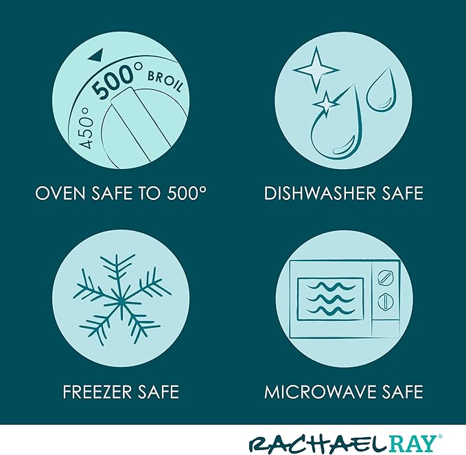 Rachael Ray Solid Glazed Ceramics Casserole Bakeware/Baker Set with Shared Lid, 3 Piece, Dark Gray