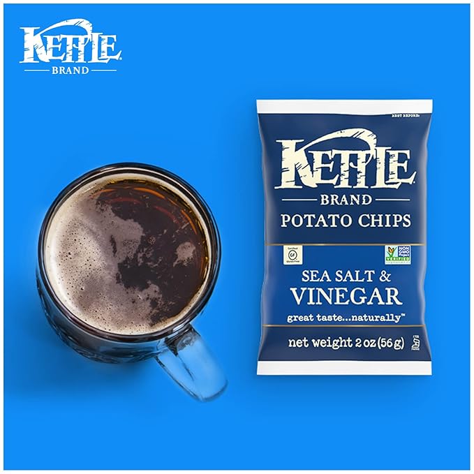 Kettle Brand Potato Chips, Salt & Vinegar Kettle Chips, Snack Bag, 2 Oz