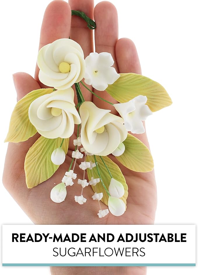 Global Sugar Art Tropical Frangipani Plumeria Cake Topper Sugar Cake Flowers Spray, Small, White with Yellow, 1 Count by Chef Alan Tetreault
