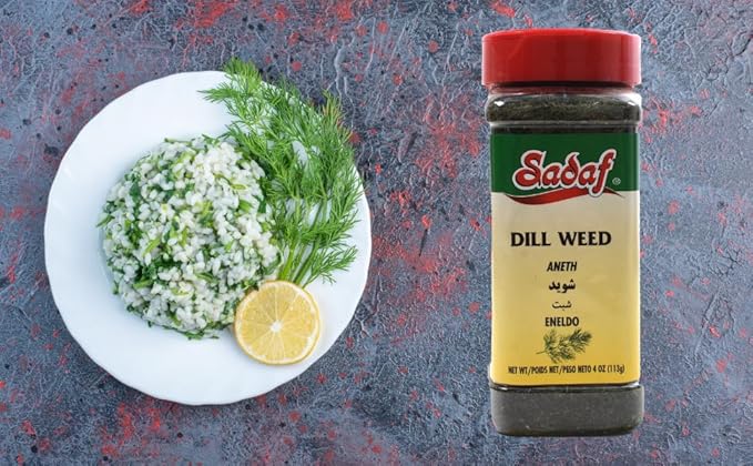 Sadaf Dill Weed 4 oz. - Dried Dill Weed - Dill Seasoning and Spice for Fish, Salads and Soups - Dry Dill Herb for pickling - Natural, Vegan, Kosher, Halal - Packed in USA