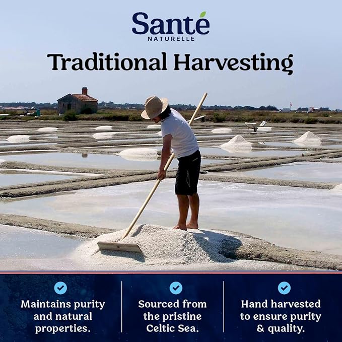 Sante Fine Ground Sea Salt From the Celtic Sea - 1.1lb (18oz) Unrefined French Sea Salt Organic, Rich in 82+ Minerals Salt, 100% Natural & Hand Harvested