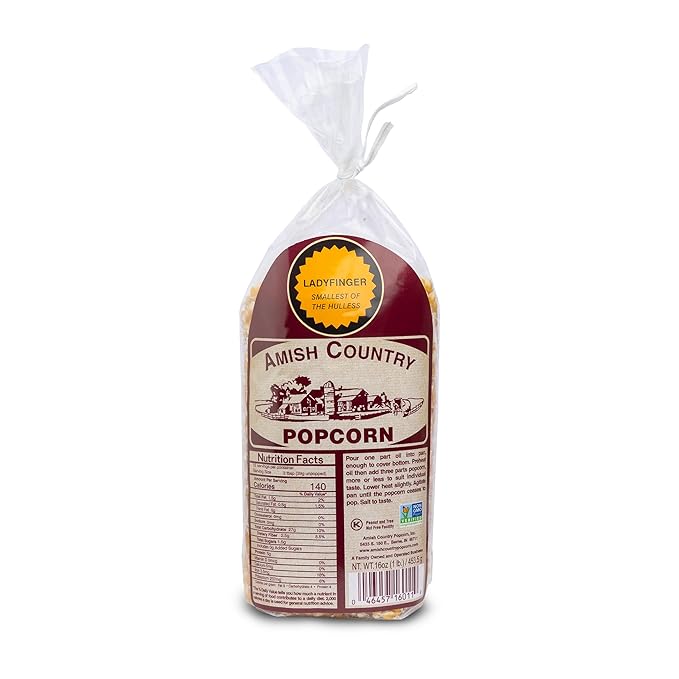Amish Country Popcorn | 1 lb Bag | Ladyfinger Popcorn Kernels | Old Fashioned, Non-GMO and Gluten Free (Ladyfinger - 1 lb Bag)