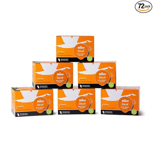 Wawa Mild Roast Single Cup Decaf Coffee Pods, 72 Pods, 6 Boxes, Regular Smooth & Balanced Classic Decaf Blend, Single Serve, 100% More Responsibly Sourced from Rainforest Alliance Certified Farms